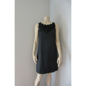 TAYLOR Black Sleeveless 6 Ribbon Applique Floral Pattern Back Zip Mini Dress